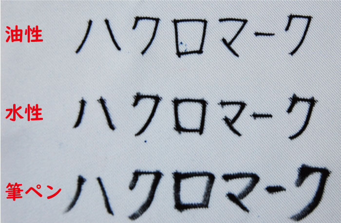 ツイル生地にマジックで文字を書き入れた結果