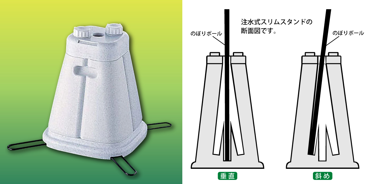 注水型スリムスタンドと断面図