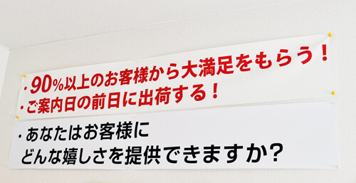 社内の張り紙お客様満足度９０％